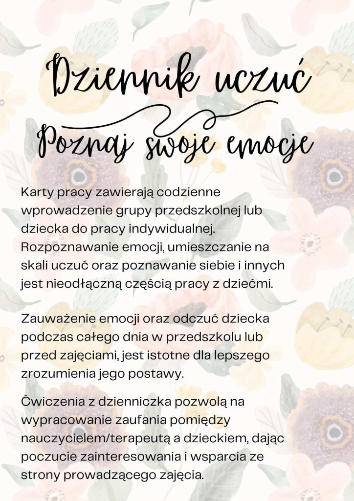 Opis pierwsza strona Okładka karty pracy emocje dziennik uczuć dla przedszkolaka